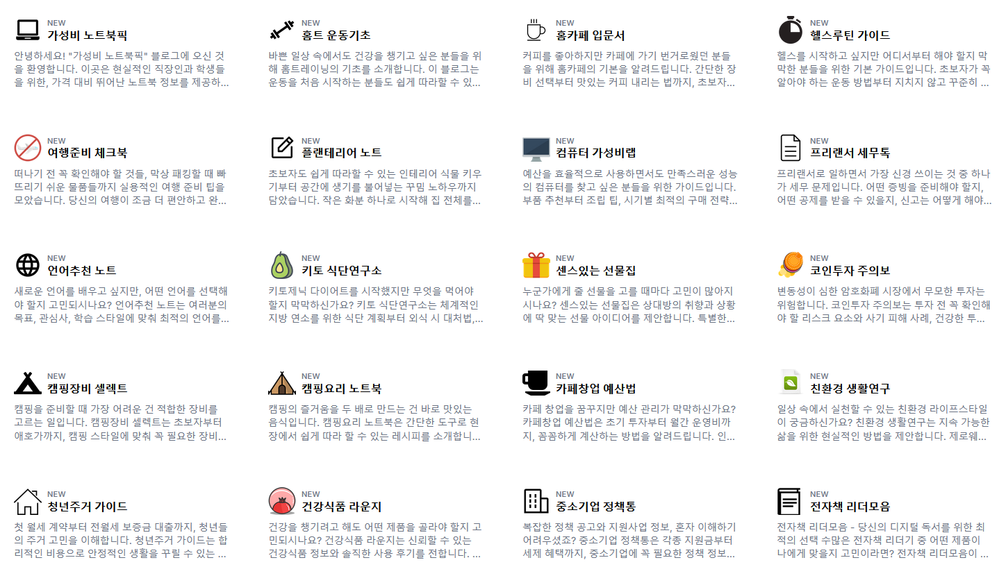 Ghost 블로그의 목록.