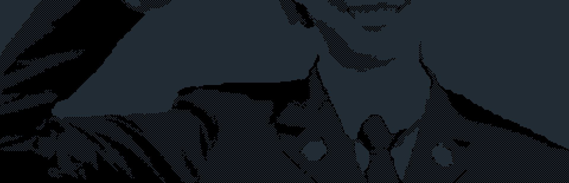 게임 『리갈 던전』의 콘셉트 아트. 옷깃장이 붙은 제복을 입은 사람이 경례하며 웃고 있는 모습이 코 아래부터 가슴 위까지 보이게 크롭된 단색 점묘화.