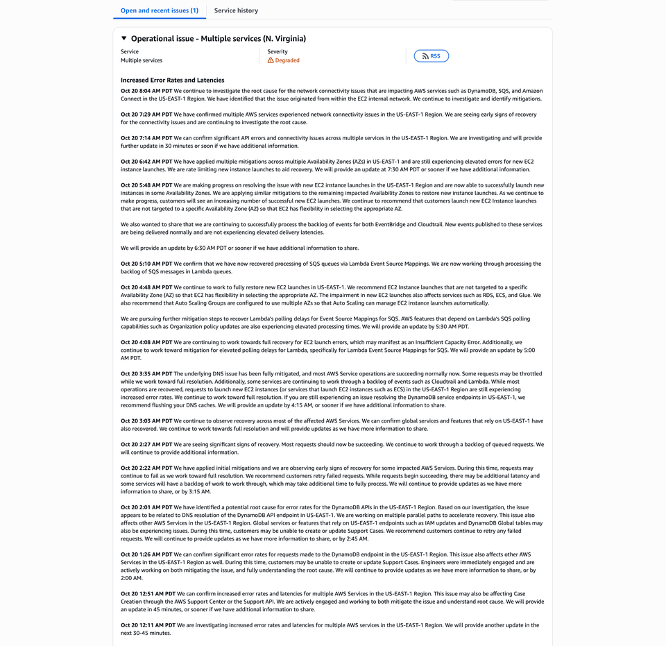 ⚙️ AWS US-EAST-1 Outage: Full Recovery Underway After EC2 Network Root Cause Identified