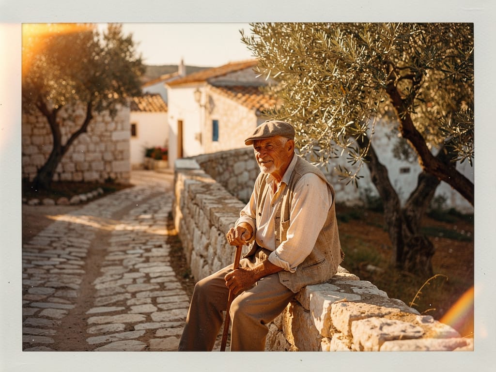 Elderly man resting outdoors in a Mediterranean village