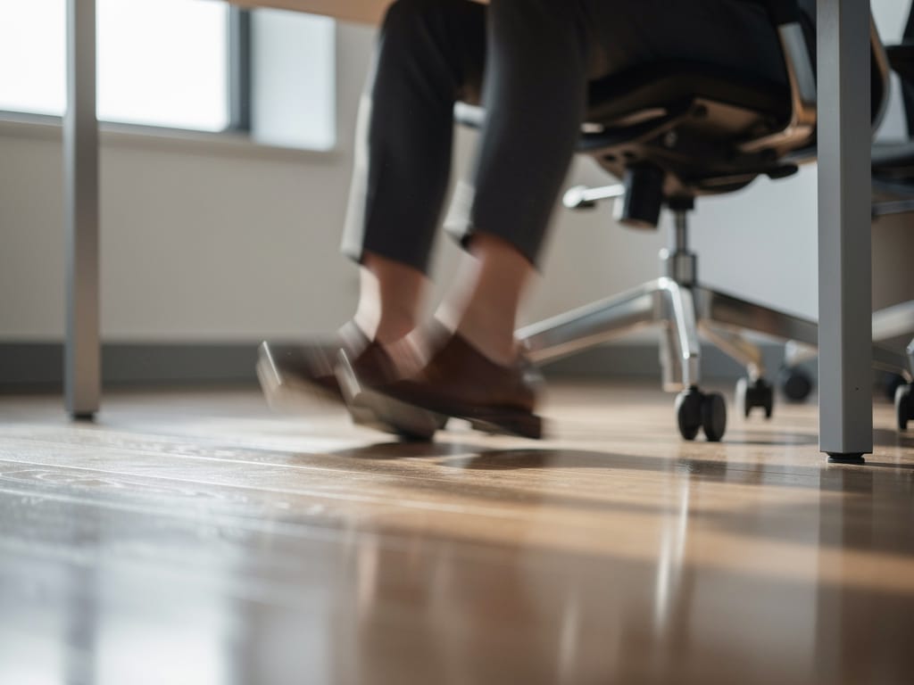 Person tapping feet under a desk to stay active while working