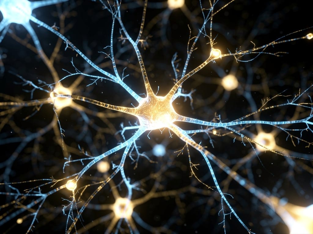 Abstract representation of glowing cellular energy networks