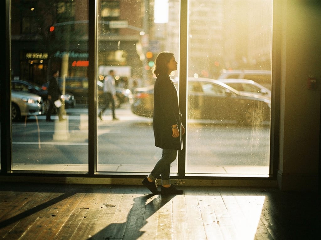 Person getting morning sunlight by a window to sync their body clock