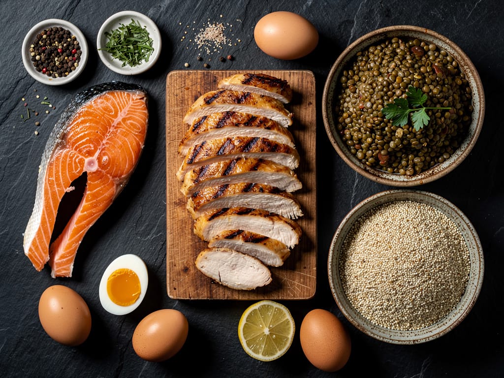 A variety of high-protein whole foods