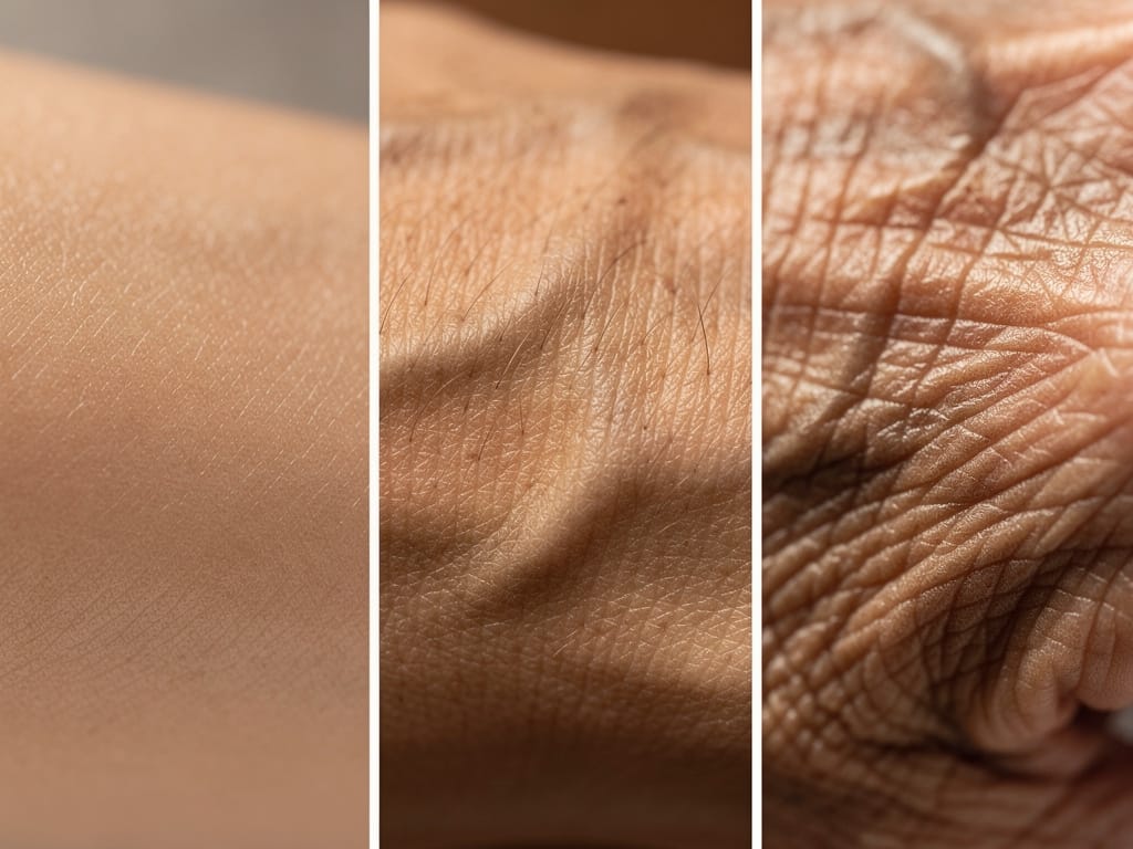 A visual comparison of smooth skin versus skin with glycation-induced wrinkles