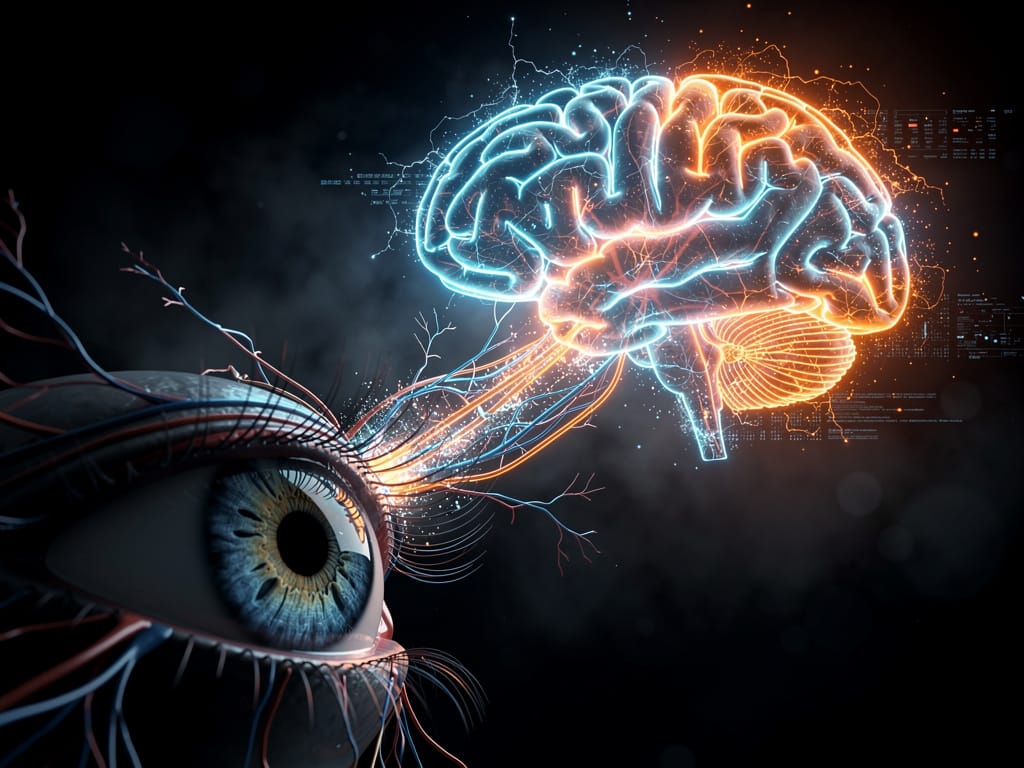 Abstract image of an eye connected to a brain