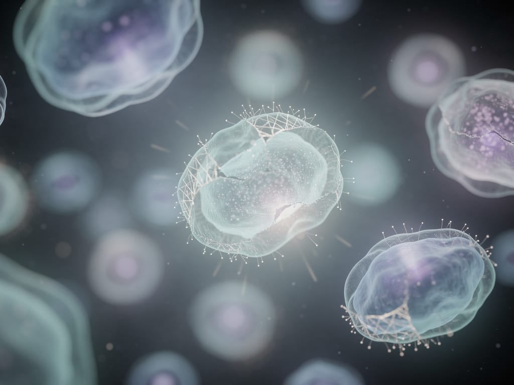 Abstract visualization of cellular repair and autophagy