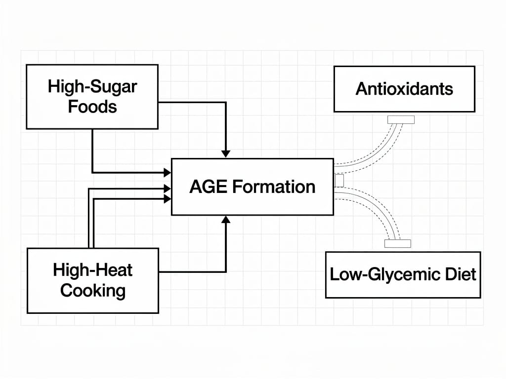 A diagram showing how diet influences the formation of AGEs