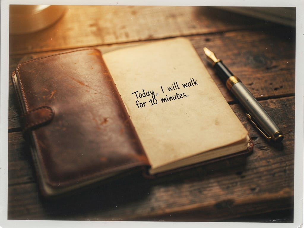 A journal with a wellness goal written inside.