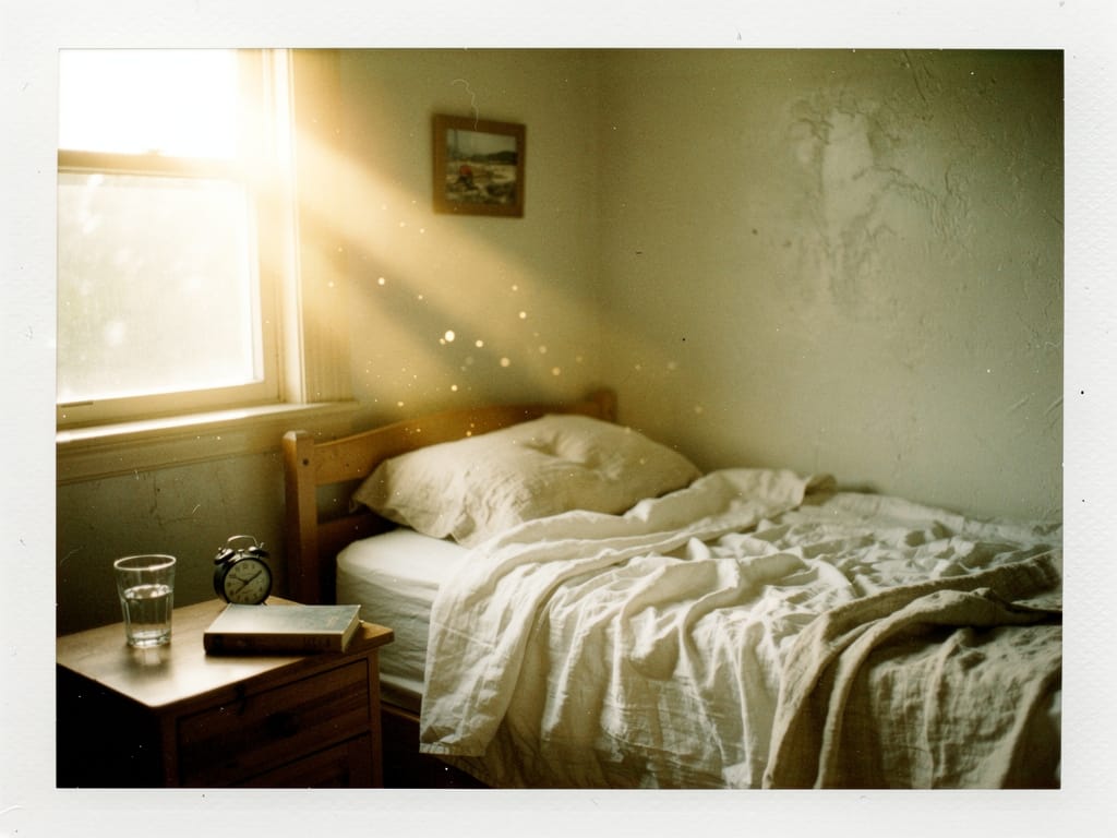 A sunlit bedroom in the early morning creating a peaceful atmosphere