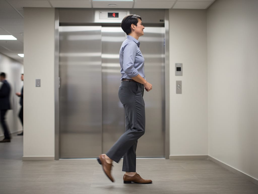 Person in work clothes doing a simple exercise during a break