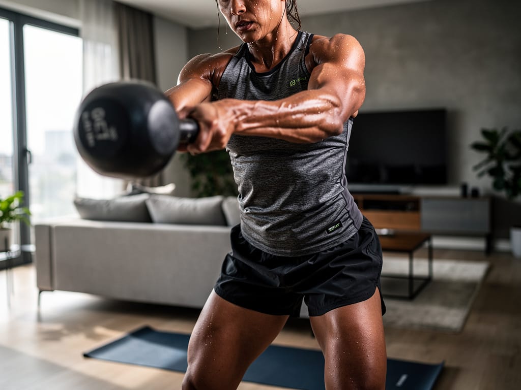 Person performing an intense HIIT workout at home