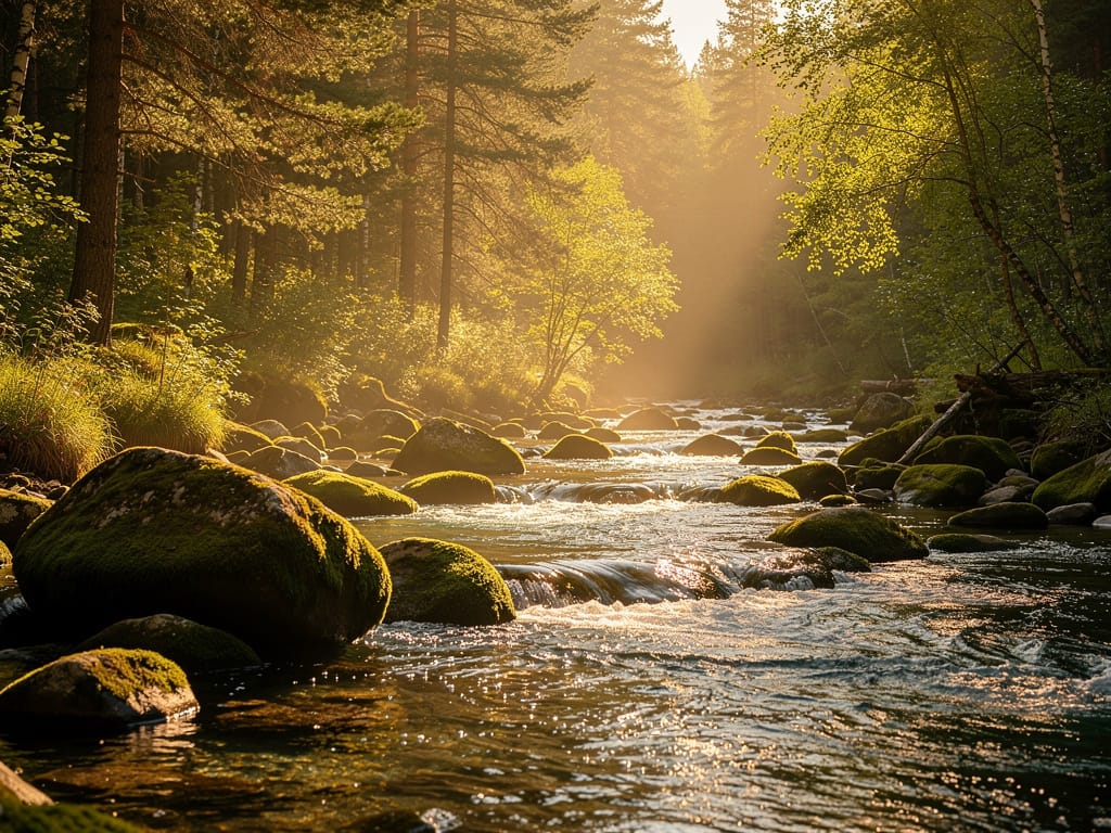 A clear stream flowing over rocks in a forest