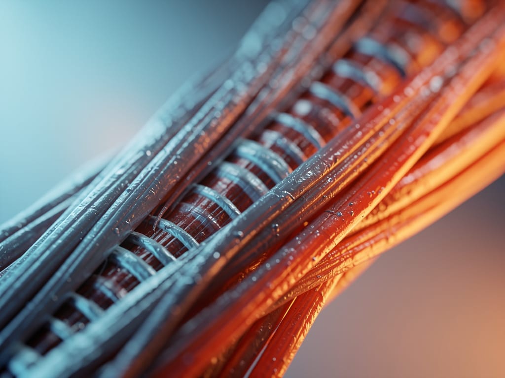 Muscle fiber cells under microscope lighting