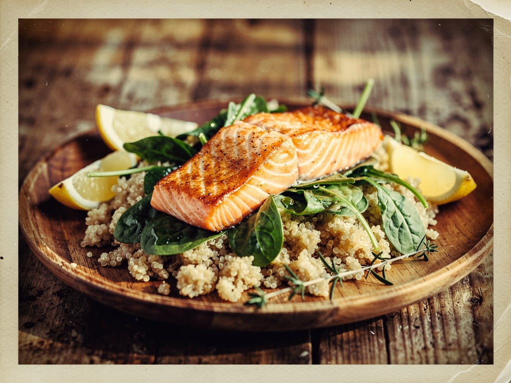 A healthy meal of salmon and quinoa on a plate