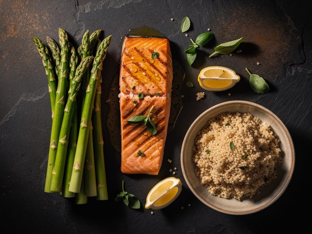 A healthy and balanced dinner plate to stabilize blood sugar.