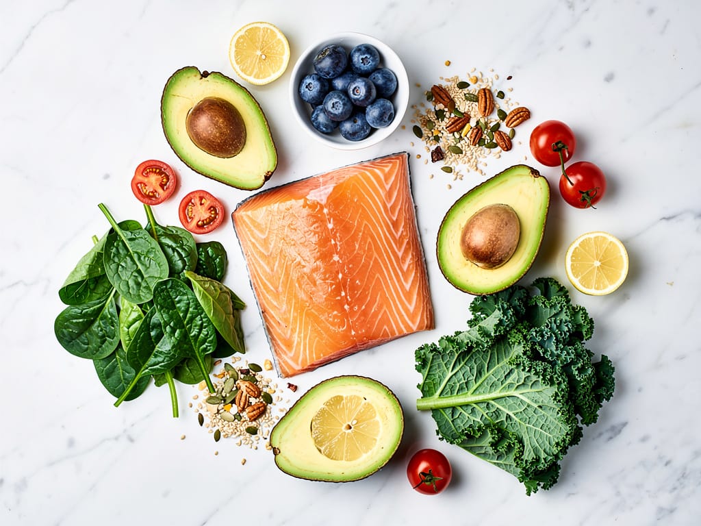 A colorful arrangement of anti-aging foods