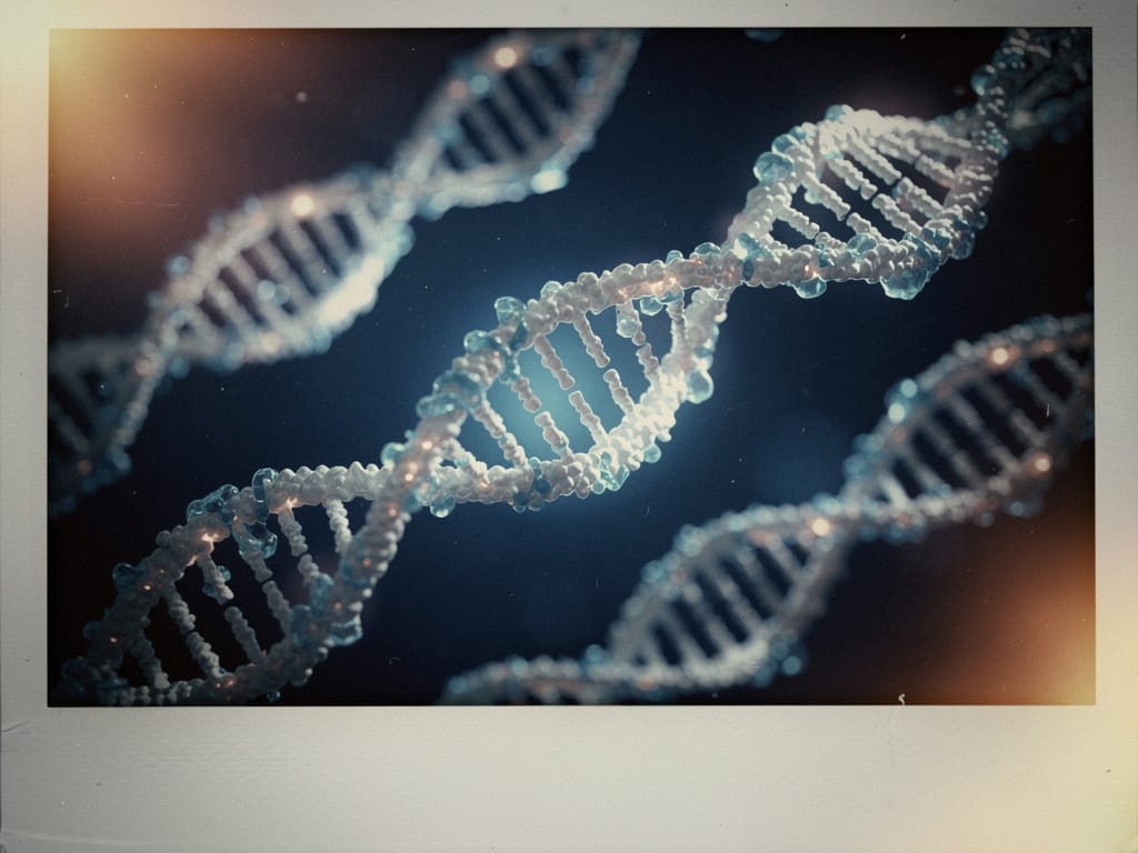 Abstract image of DNA strands and protein structures