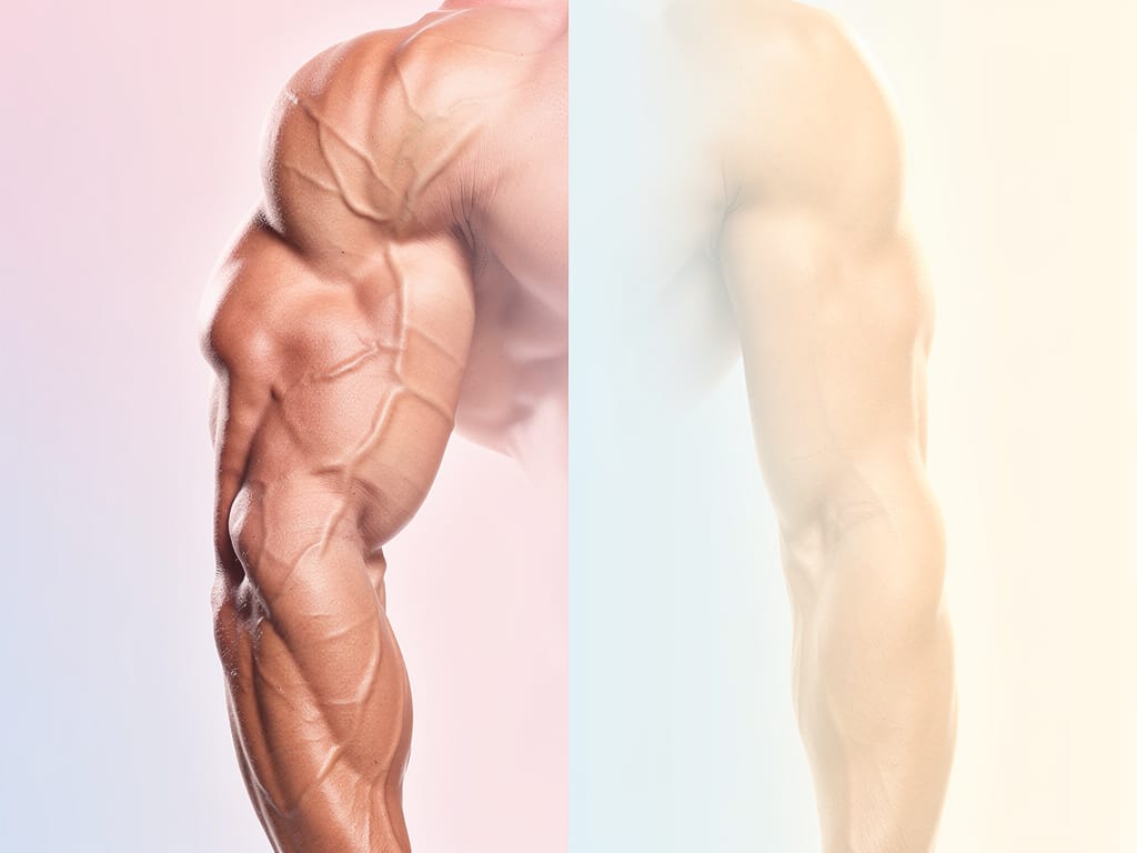 Side-by-side comparison of muscular versus less defined arm