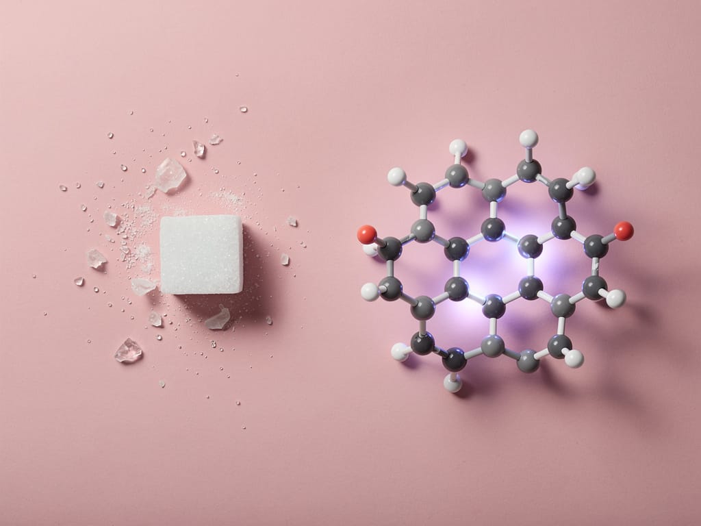 A broken sugar cube representing damage to skin molecules