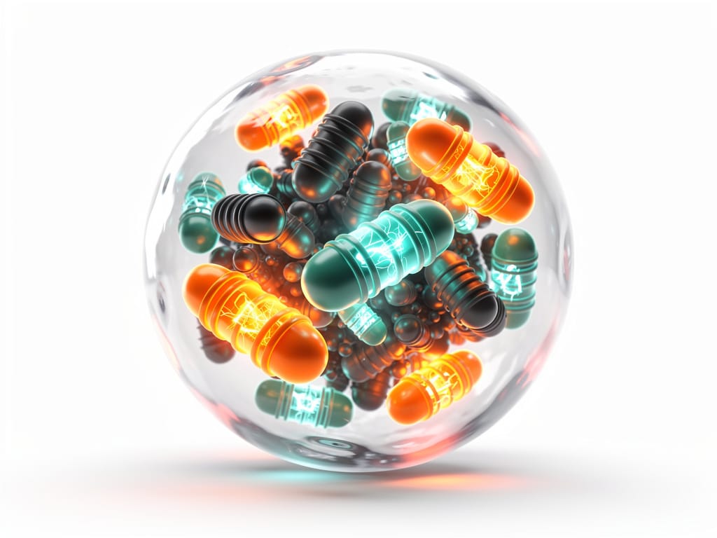 A depiction of mitochondria energy production inside a cell