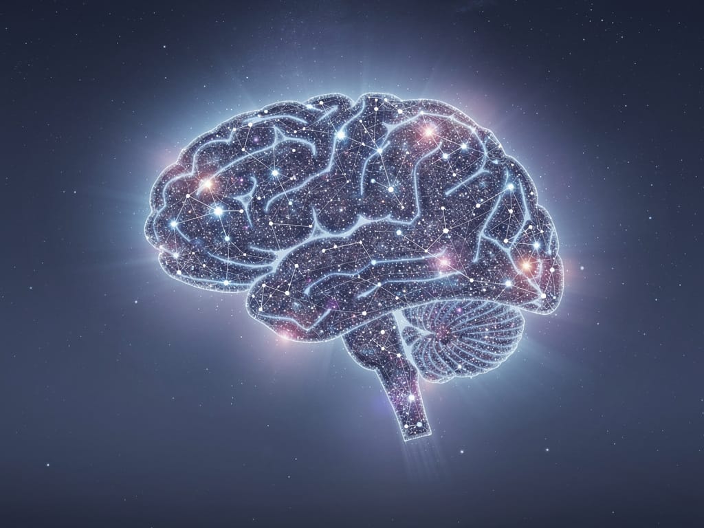 A conceptual image of a brain made of stars, symbolizing deep sleep