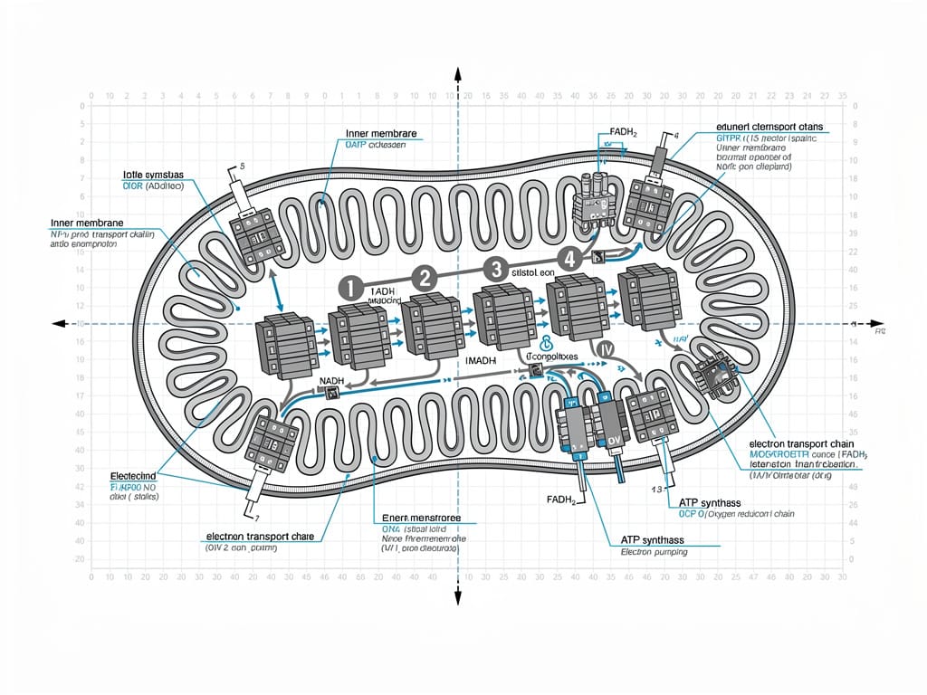 Technical diagram of a human mitochondrion for cellular energy