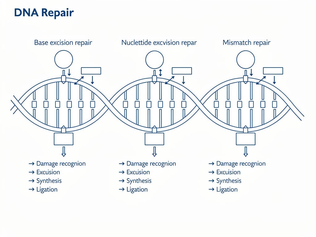 Blueprint schematic of DNA cellular repair mechanisms