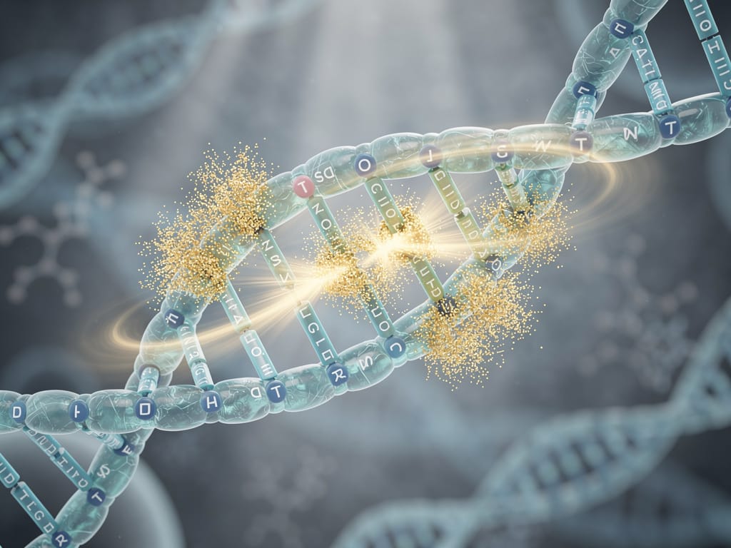 Stylized image of a DNA strand being repaired