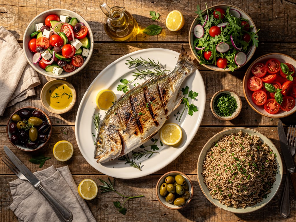 A healthy and colorful Mediterranean meal