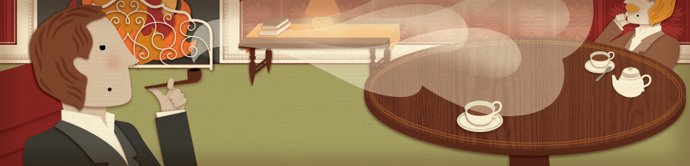 Norbauer Inc illustration masthead showing Sherlock Holmes smoking