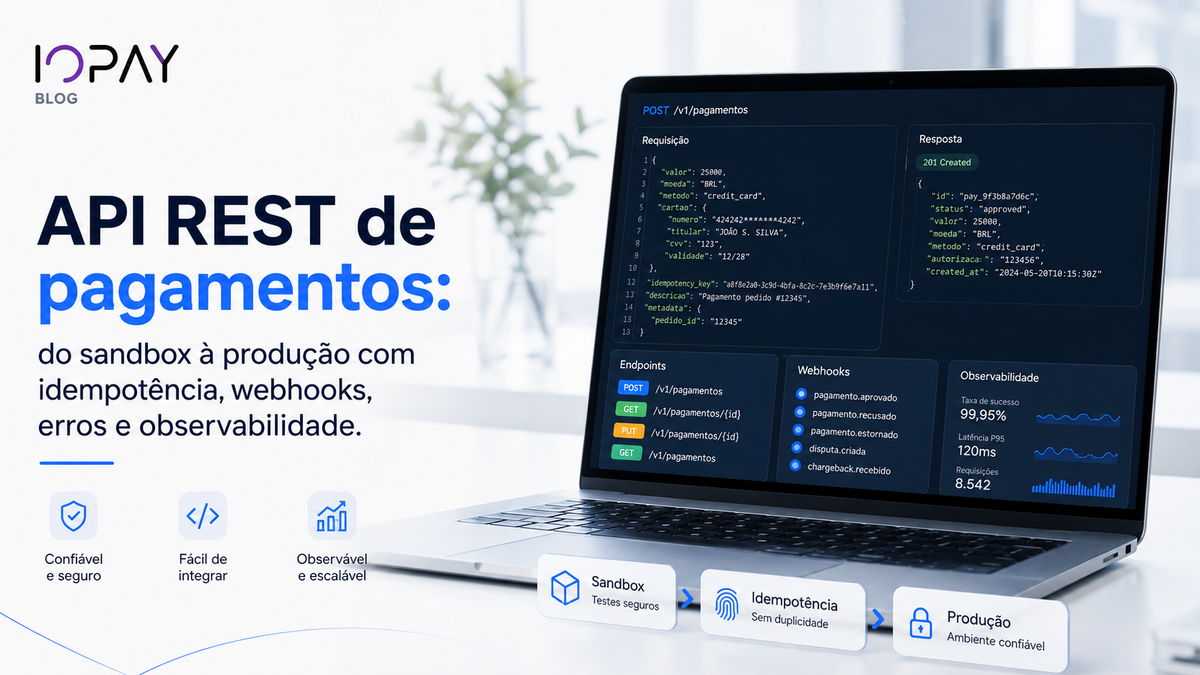 API REST de pagamentos: do sandbox à produção com idempotência, webhooks, erros e observabilidade