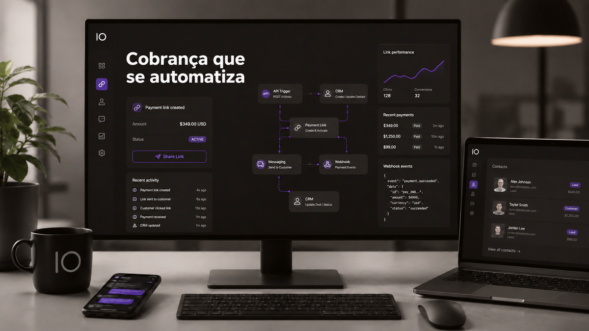 Como automatizar links de pagamento com API, CRM, WhatsApp e webhooks