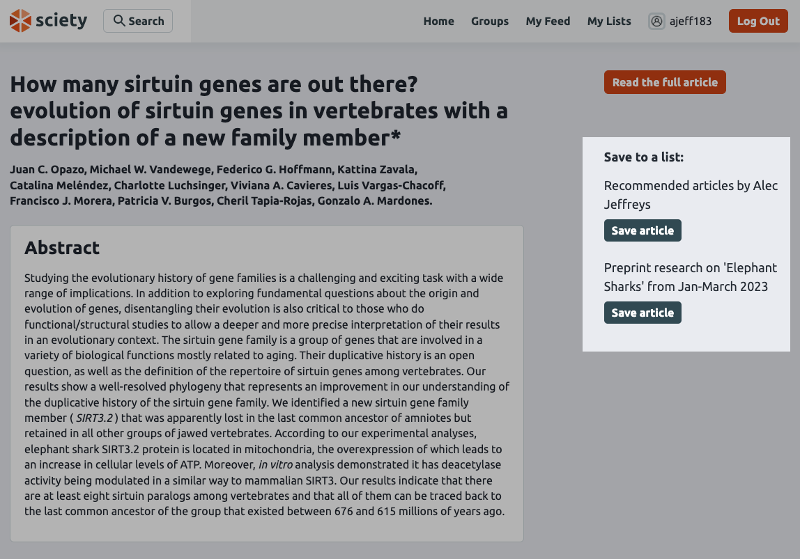 Article page showing multiple lists