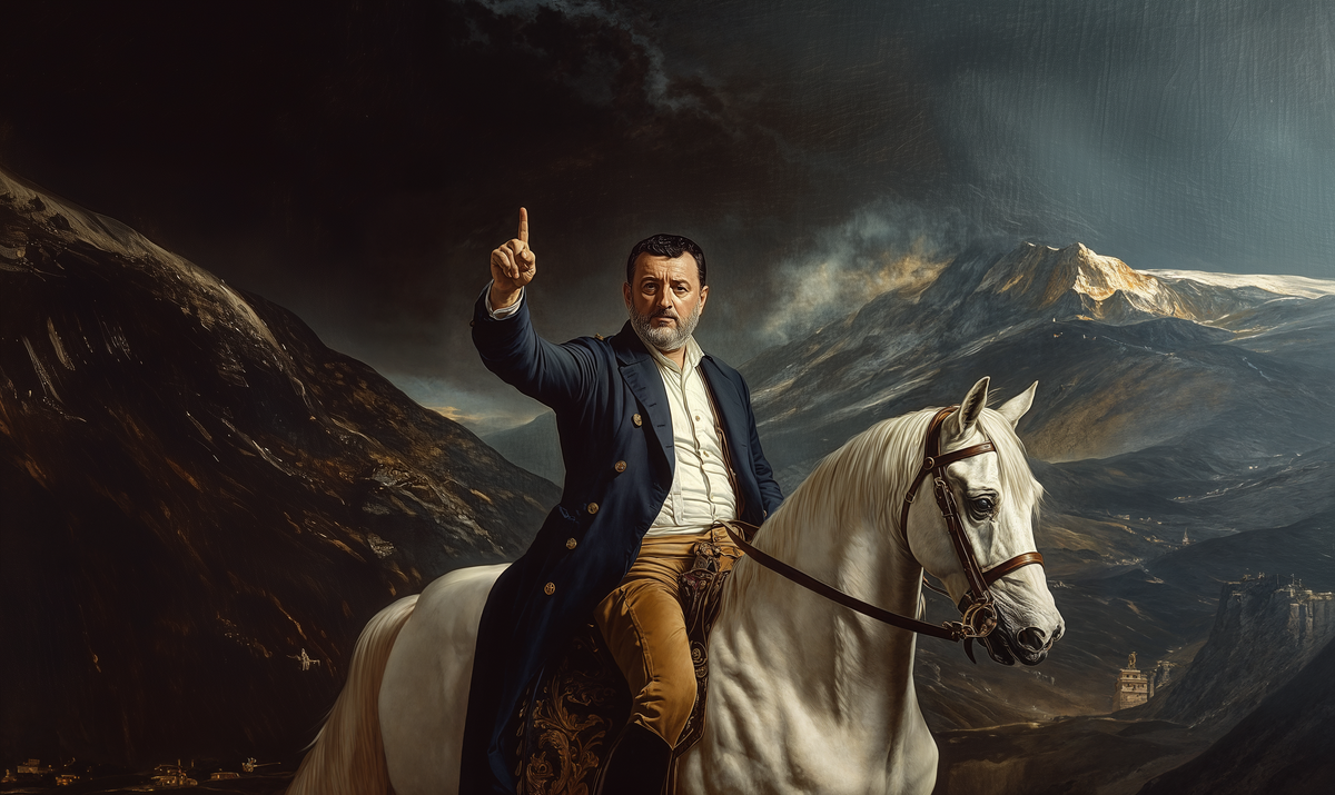 Ritratto di Matteo Salvini su un cavallo