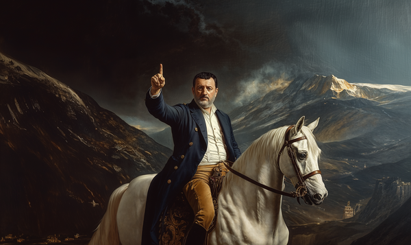 Ritratto di Matteo Salvini su un cavallo