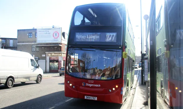 The 277 bus travels down Mare Street.