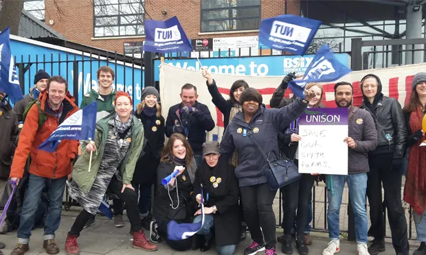BSix teachers on the picket line. Photograph: Hackney NUT