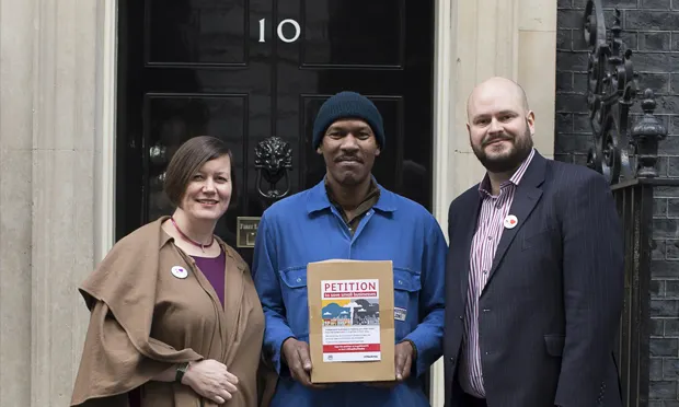 Left to right: Meg Hillier MP, Len Maloney (JC Motors), Mayor Philip Glanville. Photograph: Hackney Council.