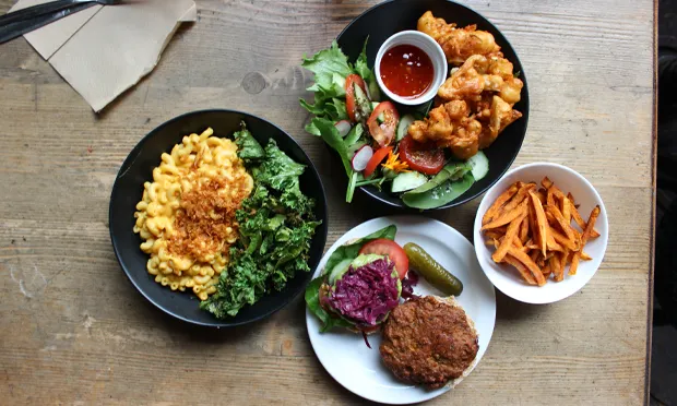 A selection of Café SoVegan's comfort food. Photograph: Jade King
