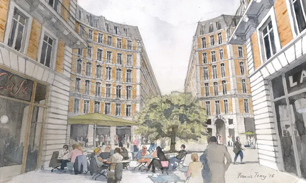 Create Streets has worked on plans to develop Mount Pleasant. Watercolour by Francis Terry