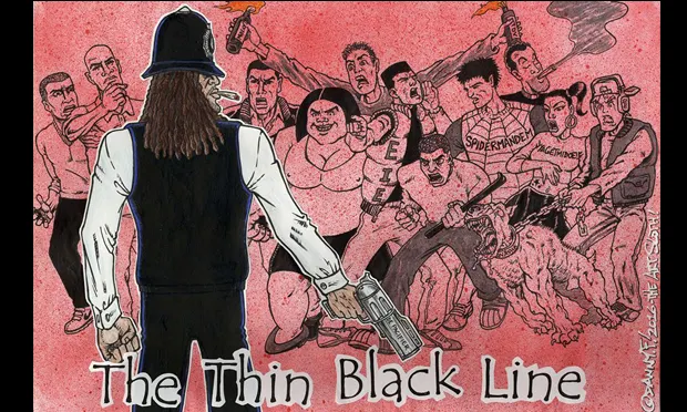 Scotland Yardie (one of the characters from Skank magazine and the subject of a new graphic novel) as drawn by Perspectives p