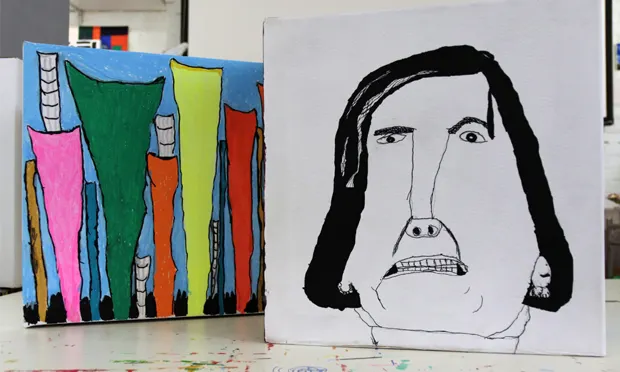 "From intricate ink drawings to block-colour sculptures": a pair of works from Making Faces. Photograph: Headway East London