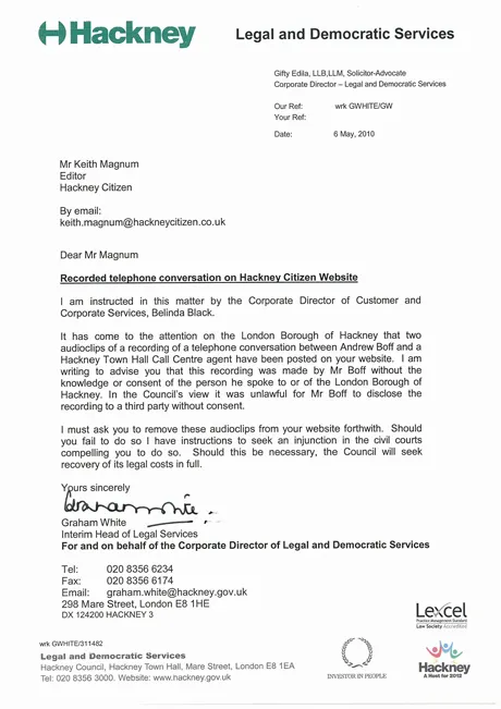 Council threatens Hackney Citizen with legal action