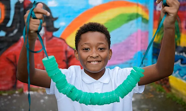 Youngsters from Hackney Quest help artist build sculpture made entirely of waste materials