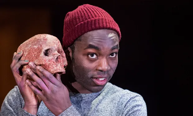 Paapa Essiedu (right) as Hamlet, pictured with Yorick (left). Photograph: Royal Shakespeare Company