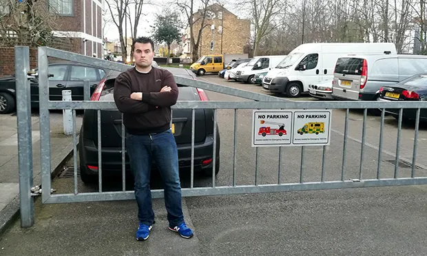 James MacDaid in front of blocked emergency gate