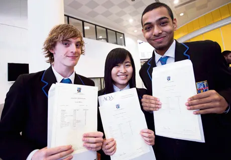 Joe Martin, Sweet Lordson and Jabedur Rahman with their GCSE results