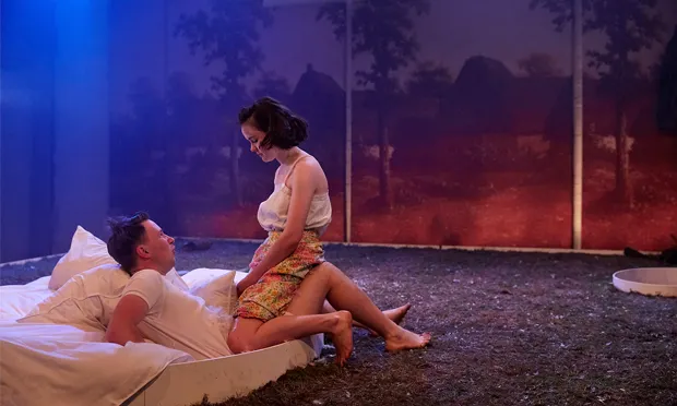 Bradley Hall as Otto & Hannah Millward as Elodie in This Beautiful Future. Photograph: Richard Lakos