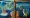 A surreal painting with women in the foreground with an outstretched leg wearing fishnet tights. Swans swim beside them, and
